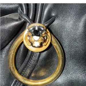 Vintage Gucci Black Leather Bag w/Flap Closure & Enamel Tiger Head exceptional